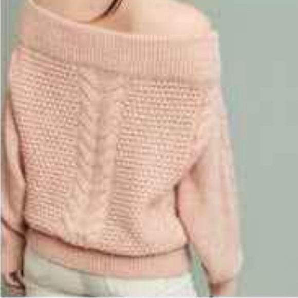 Sleeping on Snow off the shoulder blush rose cable knit sweater - Picture 4 of 5